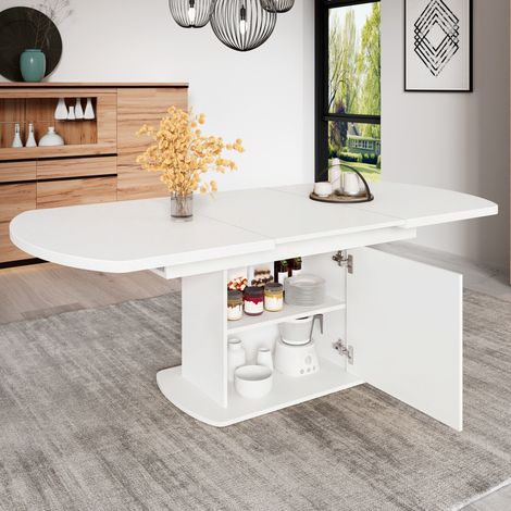 Mesa de comedor ovalada extensible de tablero de partículas 140/200 x 80 x 75 cm blanco y plata (1/5)