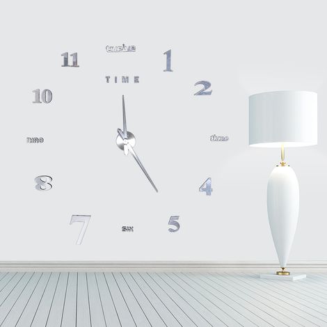 Kit d’horloge murale moderne à monter soi‑même grand format, autocollant effet miroir 3D pour maison et bureau (1/5)