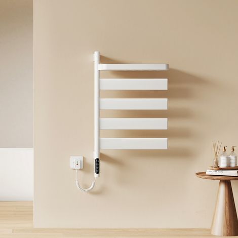 EMKE Sèche-serviettes Électrique Connecté 120W, Tubes Plats Pivotants à 180° avec Étagère, Radiateur Salle de Bain WiFi, 77x45 cm, blanc (1/5)