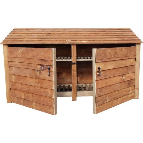 Wooden Log Store, W227xH126cm (Brown finish) With doors and With Kindling Shelf