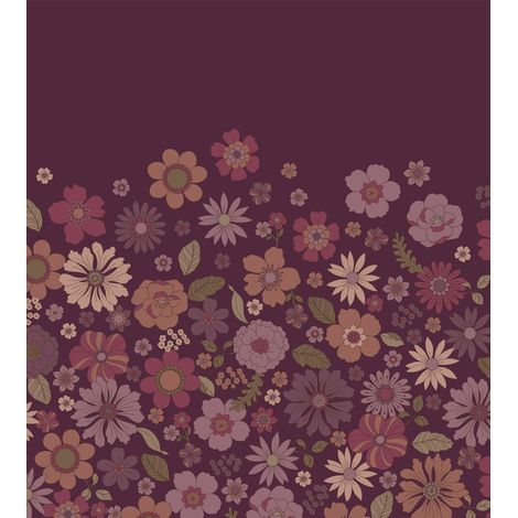 papier peint panoramique fleurs rétro mauve violet  - ESTAhome