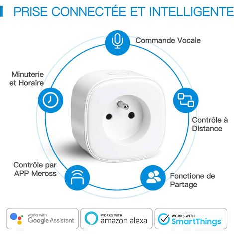 Prise Connectée WiFi (Type E), Prise Intelligente Compatible avec Alexa, Google Home et SmartThings, Lot de 4 Prise Française Programmable avec Contrôle à Distance, Contrôle Vocal et Fonction de Temps (1/4)