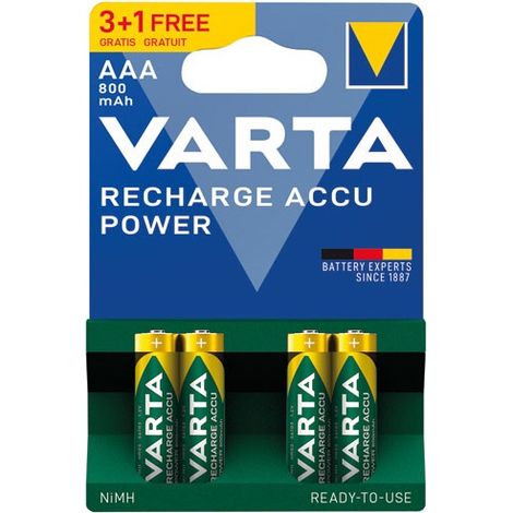 VARTA - Piles rechargeables HR03 AAA 800 mAh blister 3+1 offerte (1/2)