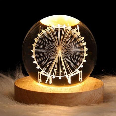 3D-LED-Kristallkugel-Nachtlicht, Glas mit Holzsockel, dekoratives Geburtstagsgeschenk, im Riesenrad-Stil (1/5)