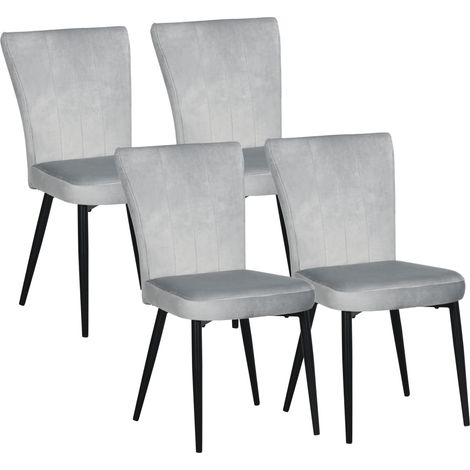 Lot de 4 chaises de salle à manger grises en velours avec dossier, structure acier robuste 46x65x87 cm (1/5)