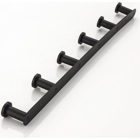 Perchero de pared de acero inoxidable con 6 ganchos, acabado negro, para baño o dormitorio. (1/5)