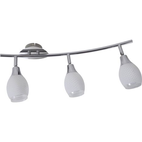 Plafonnier LED 3 Spots Rampe de Plafond et Murale Métal Chrome et Verre Blanc 52 cm - PANGIVO