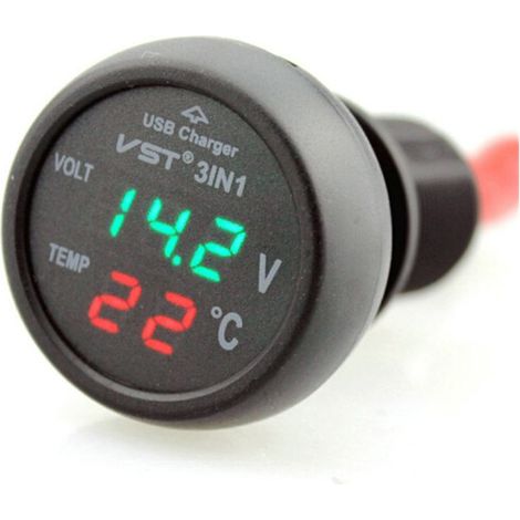 Zigarettenanzünderbuchse mit USB-Anschluss, wasserdichtes 12-V-Voltmeter/Thermometer für 12-V-/24-V-Fahrzeuge (1/5)