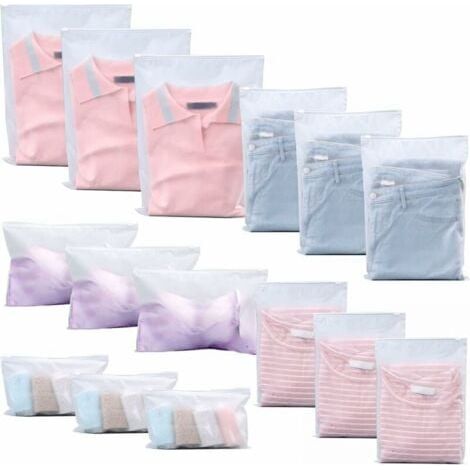 Lot de 15 sacs de rangement de voyage, sacs à fermeture éclair transparents givrés en PE (5 tailles) (1/5)
