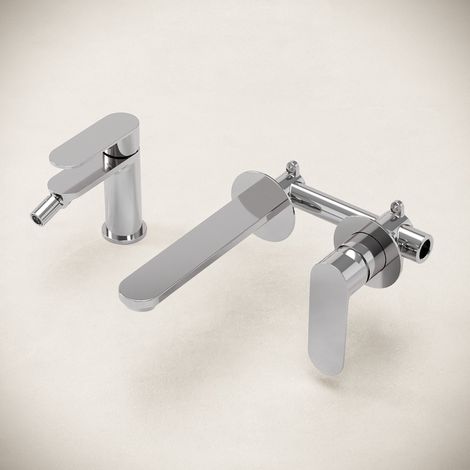 Set Miscelatori Lavabo a Parete e Bidet Con Piletta Click Clack Cromo - Neptune (1/4)