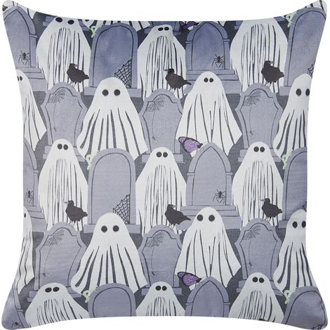 Cojín de terciopelo gris blanco 45 x 45 cm patrón fantasma Halloween Fanate