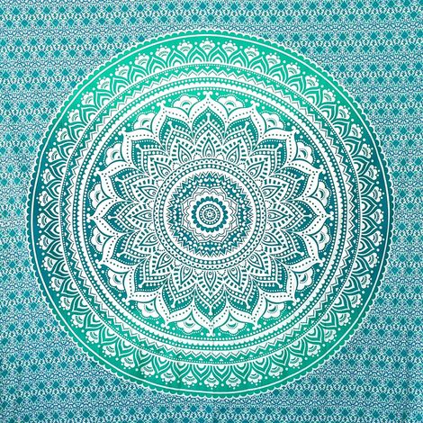 Tapis Mandala Polyvalent - Grande Serviette de Plage XXL, Géante et Anti Sable - Idéale comme Grand Paréo, Fine Couverture de Pique Nique, Yoga et Camping - Turquoise, 210 x 230 cm (1/4)