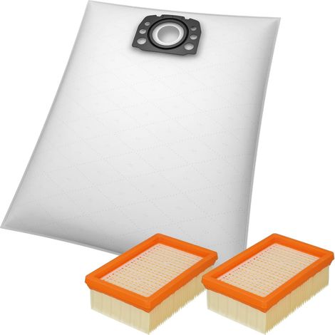 10 sacs à poussière + 2 filtres plats plissés pour Kärcher WD4, WD5, WD6, MV4, MV5, MV6, alternative au KFI 487+ KFI 4410, 2.863-006.0 + 2.863-005.0 (1/5)