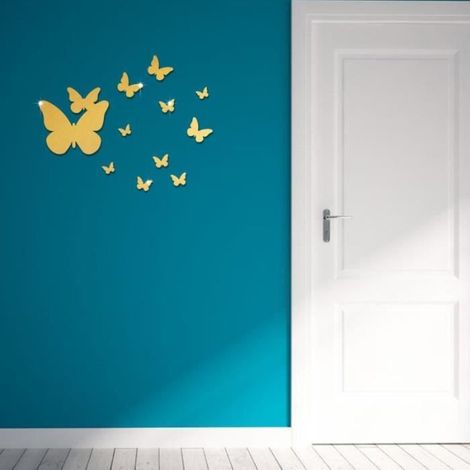 12pcs Papillons 3D Miroir Stickers Autocollant Mural Doré (1/4)