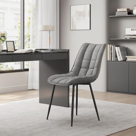 WOLTU Set di 8 Sedie da Pranzo, Seduta in Similpelle, Sedie da Cucina, Gambe in Metallo, Grigio