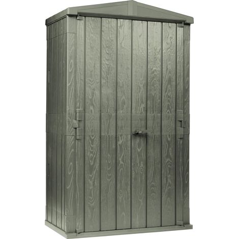 Toomax High Storer Plus Capanno da esterni 1670L effetto legno verde foresta, 130x75,6x218,4h cm, baule portattrezzi in plastica resistente con doppia anta, ideale per il giardino