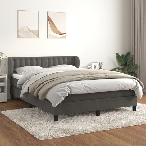 Lit à sommier tapissier et matelas, Lit double, Lit adulte Gris foncé 140x200cm Velours GSW91113 (1/5)