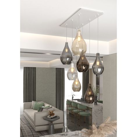 Lampadario Contemporaneo Drop 2.0 Metallo Bianco Vetro Multicolor 7 Luci E27