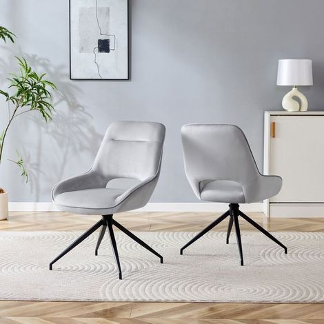 Lot de Chaises 2 chaises rotation 360° velours gris clair cadre métal laqué noir quatre pieds velours respirant style moderne (1/5)