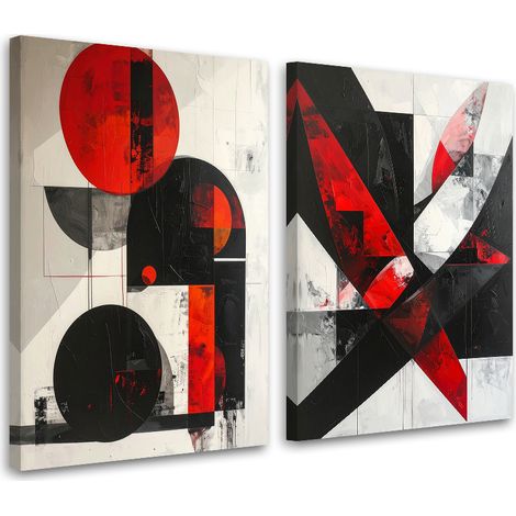 Tableaux sur toile lot  Abstraction géométrique rouge et gris 2 x 20x30