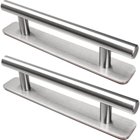 Self-Adhesive Furniture Handle, 2 Pieces Stainless Steel Door Handles, 150mm Handles for Kitchen Cupboards Door Dresser Wardrobe, Silver