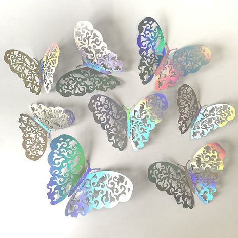 Silhouette Papillon - Découpage Métallique 3D pour Mur et Mobilier - 12 Pièces en Fer Galvanisé - Décoration Intérieure et Extérieure - Lot de 3 Tailles (1/4)