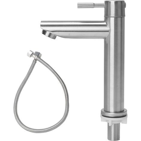 Kaltwasserhahn aus Edelstahl, Kaltwasser-Waschtischarmatur mit Schlauch, Waschtischmischer, Badewannenarmatur für Gästetoilette, Badezimmer, einfache Installation (gerader Auslauf) (1/5)