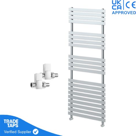 Delta Chrome Flat Panel Towel Rail - 1424 x 500mm - Straight Manual Square Valve Pair (1/3)