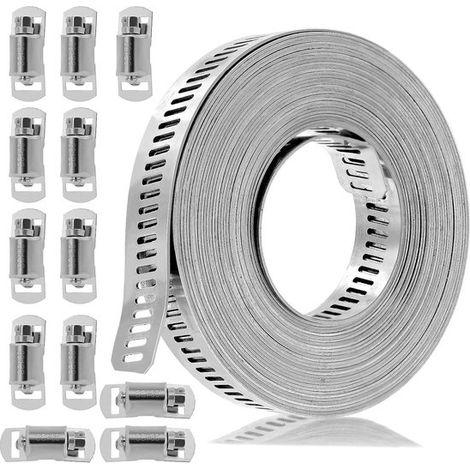 Abrazaderas ajustables de acero inoxidable de 5 m con 12 tornillos para mangueras de agua, gas y automoción (1/5)