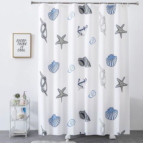 1 Rideau de douche, 200x240 cm, PEVA lavable, anti-moisissure, bleu et blanc, pour salle de bain