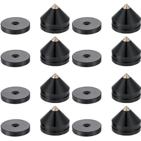 Lot de 8 pieds de support d'enceinte, patins en alliage d'aluminium, pointes coniques, clous de sol noirs - FFY (1/4)