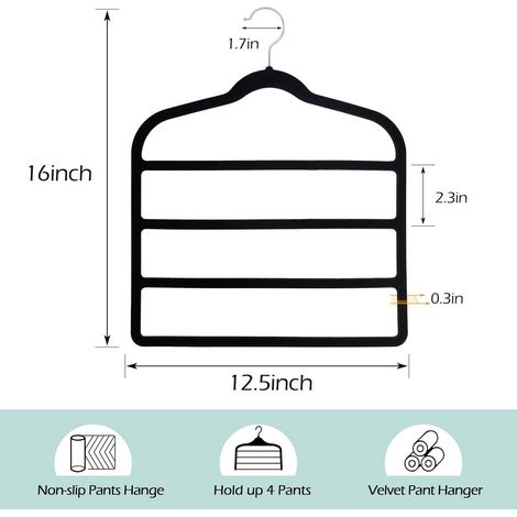 Cintres pour pantalons – Lot de 3 (noirs), antidérapants et peu encombrants, organisateur de garde-robe pour jeans, foulards et cravates (1/5)