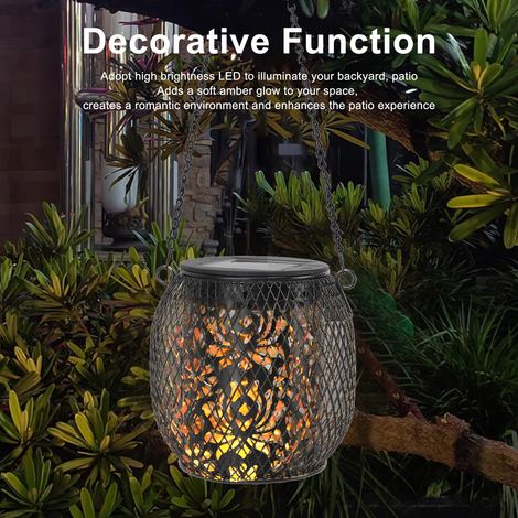 [Luces solares colgantes] Faroles solares decorativos de hierro forjado para exteriores, ideales para jardín, patio o terraza. (1/5)