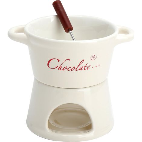 Service à Fondue en céramique avec Tasse et Fourchette - Mini caquelon en Porcelaine de 300 ML pour Fondue au Chocolat au Fromage et au Beurre Idéal pour l'hiver la Saint-Valentin (1/5)