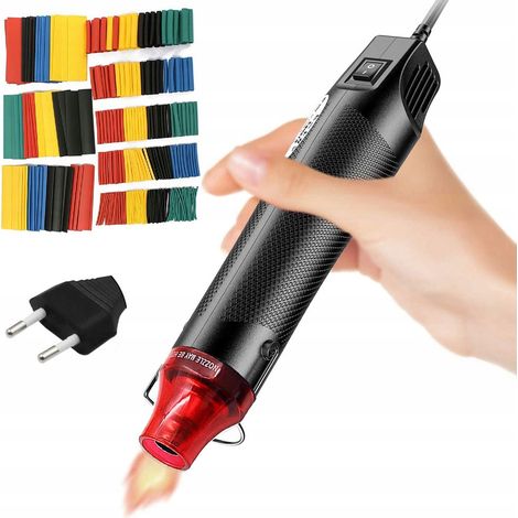Rosfix Set Mini Heißluftpistole 300 W + Schrumpfschlauch Sortiment 328 Stk. – 170 °C Punktgenaues Erhitzen  Ø11 mm Düse  Für Elektronik, Reparatur, Isolierung  Heißluftgerät