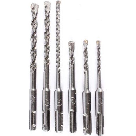 Jeu de 6 forets hélicoïdaux de 5 à 10 mm en alliage d'acier au tungstène pour marteau électrique à tige ronde, adapté à la maçonnerie, au béton, à la pierre et à la roche