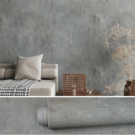 Papier Peint Effet Beton Gris Ardoise Texturé Papier Peint Loft Industriel Papiers Peints Imitation Ciment Papiers Peints Decoratifs Salon Revetement Mural Chambre Amovible 40 cm x 300 cm (1/5)