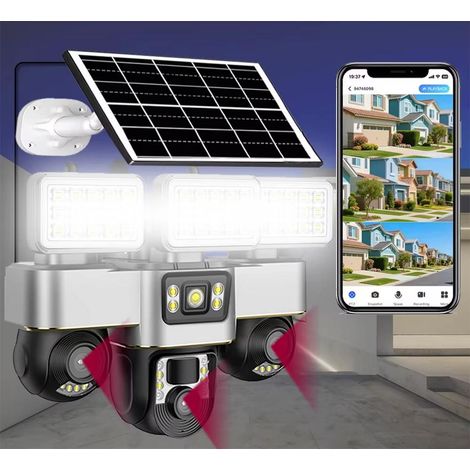 Caméra solaire 4G, suivi automatique, caméra de sécurité extérieure avec éclairage LED, idéale pour la maison et la ferme (sans carte SD)