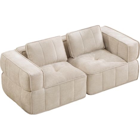 Modulares 2-Sitzer-Sofa, Tiefe Sitzfläche, Ohne Montage, Polyester, Beige, 198 x 93 x 67 cm (1/5)