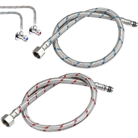 60 CM/Lot de 2 Tuyaux de Raccordement Flexibles Robinets G3/8 x M10,Tressé Acier Inoxydable Rallonge Lavabo Tubes,Flexible Robinet Cuisine FOREHILL pour Cuisine Salle de Bain(Rouge et Bleu) (1/5)