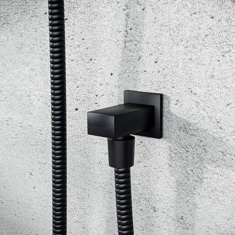 Square Matt Black Wall Mounted Concealed Connector Shower Hose Outlet Elbow (1/3)