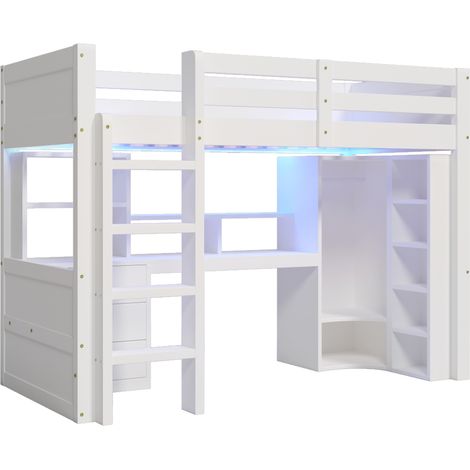 GagaLit mezzanine 90x200 cm LED bureau armoire blanc sans matelas (1/5)