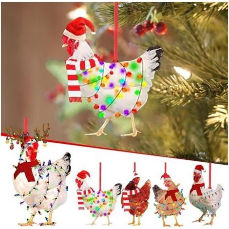 royaluxe -Autre décoration pour Noël, Ornement de poulet de noël amusant, 5 pièces, écharpe, décoration de vacances, ornements de poulet pour arbre de noël suspendu en plein air (1/5)