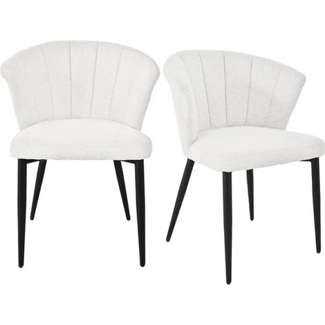 Lot de 2 chaises de repas tissu écru et pieds métal noir – MONTREAL