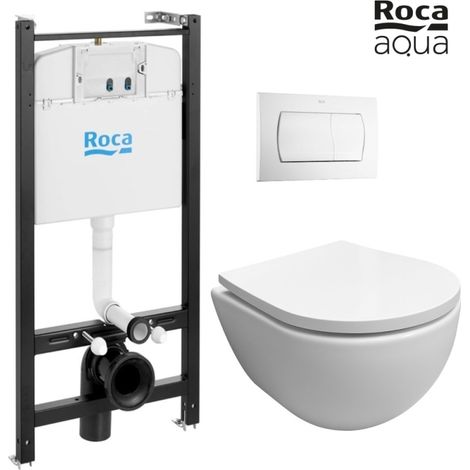 Bastidor empotrado ROCA Active cisterna empotrada y pulsador blanco brillo con inodoro suspendido SWISS blanco cm Soft-Close (1/4)