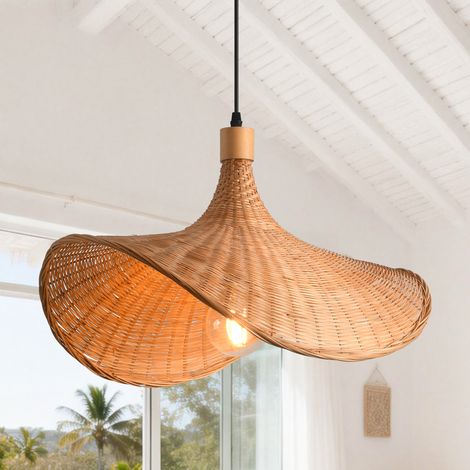 Parrot Uncle Bamboo Pendant Light 52cm, Boho Handwoven Hanging Lamp with Natural Bamboo Shade, E27 Pendant Light for Dining Room Kitchen Island (1/5)