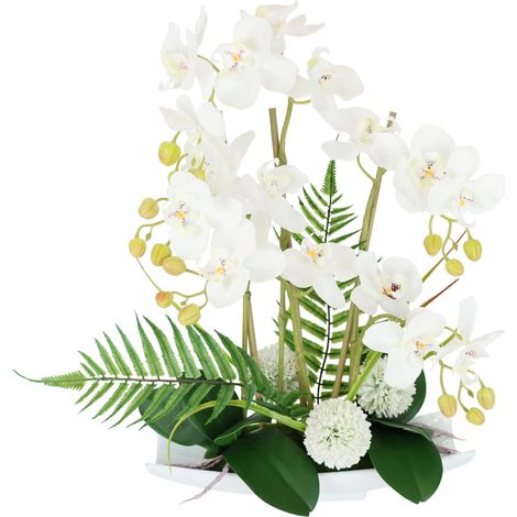 Flair Flower Orchidée Artificielle dans Un Bol en céramique - Orchidée Artificielle Phalaenopsis avec Pot - Décoration de Mariage - Papillon - Fleur décorative en Soie - Arrangements Floraux - Blanc