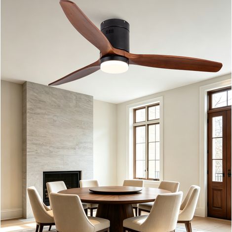 52-Zoll-Deckenventilator mit LED-Licht, 3 Flügeln in Schwarz/Nussbaum, Fernbedienung (1/5)