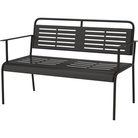 Banc, étanche, avec accoudoirs, cadre à lattes, charge max 240 kg, noir, 121 x 64 x 84 cm, pour jardin et terrasse, charge 240 kg
