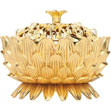 Encensoir en alliage sculpté, base pour encens et fleurs à brûler, articles bouddhistes, décoration intérieure (doré) (1/5)